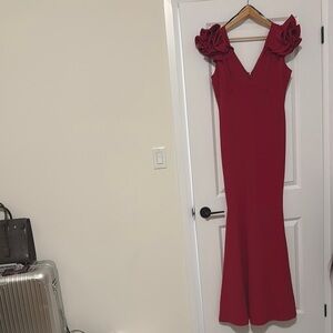 Fashion Nova Red Ruffled Maxi Gown